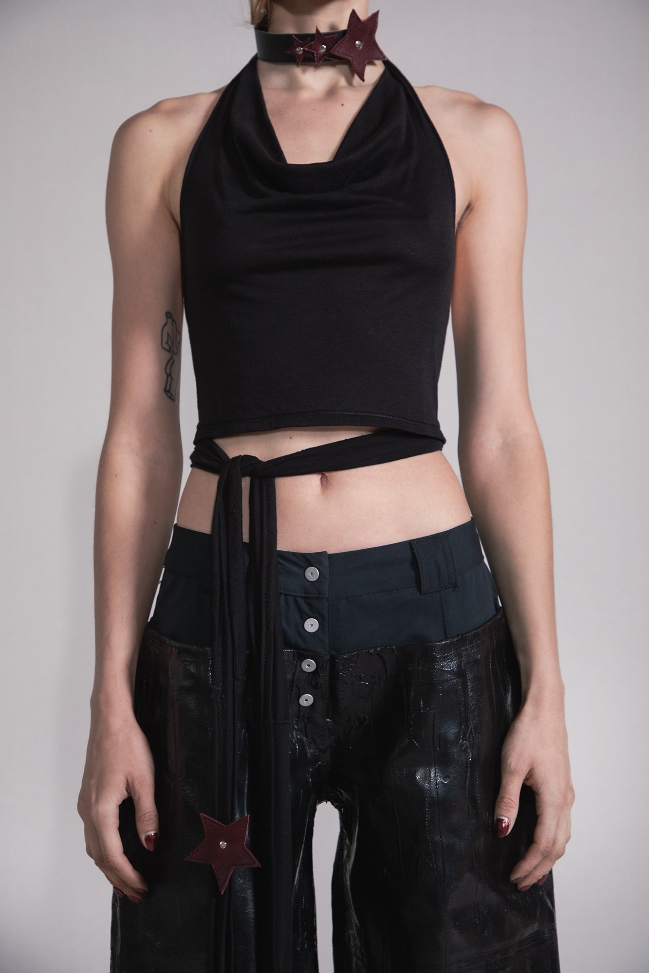 HALTER TOP WITH RIVETED STAR PATCHES