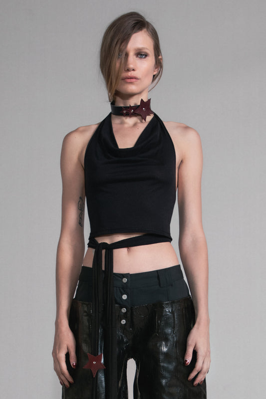 HALTER TOP WITH RIVETED STAR PATCHES